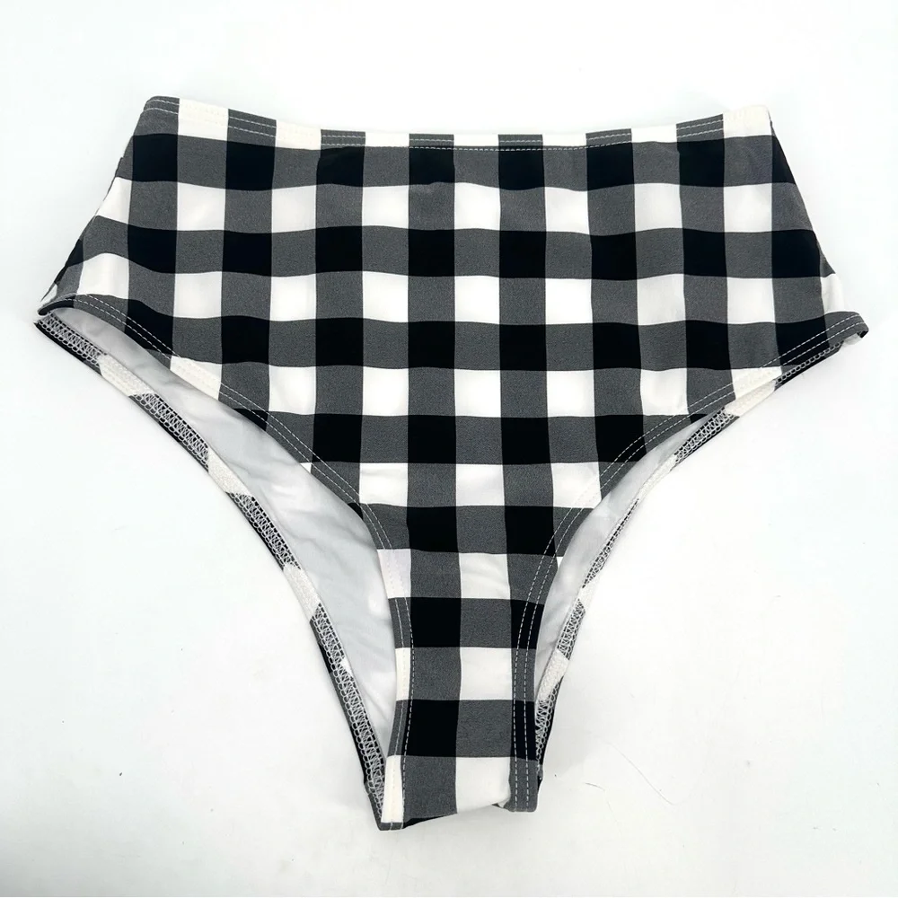 3/$15 NASTY GAL Bikini Bottoms NWOT Womens 2 Black Check Buffalo Plaid Swim